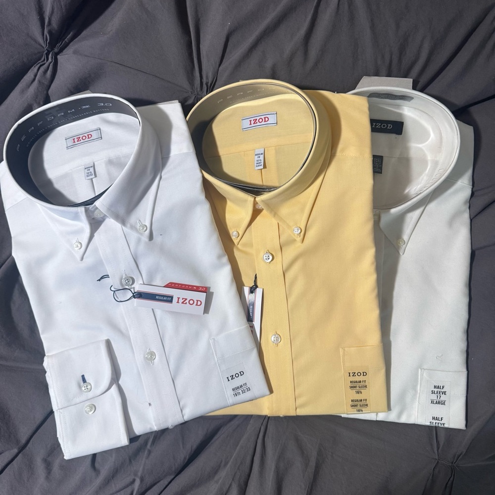 Izod Men's Yellow Button-Down Dress Shirts. Set of 3.  White and Yellow. NWT